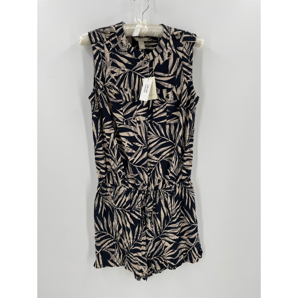 Banana Republic NWT Tropical Palm Print Utility Romper Black Taupe Size 8